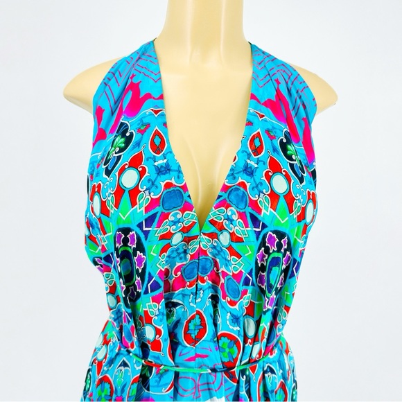 Shahida Parides Convertible Blue Multi Printed Silk Maxi Dress Eclectic One Size - Picture 5 of 10